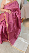 Wine Maroon checked tussar saree