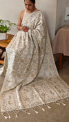 Off white printed semi silk saree - AX1