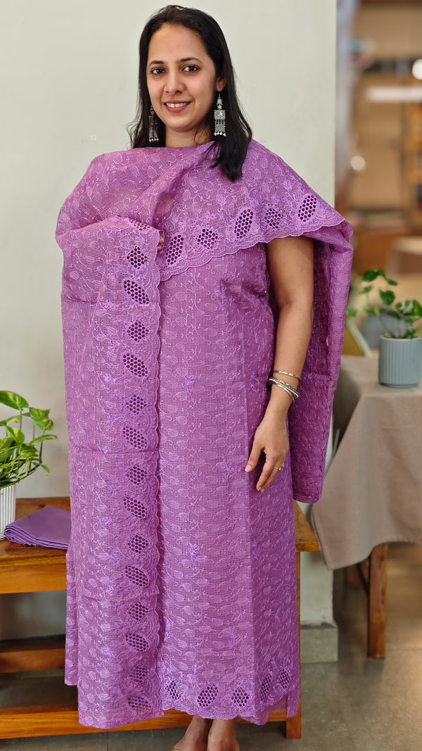 812 - Lavender cutwork tepchi kota suit