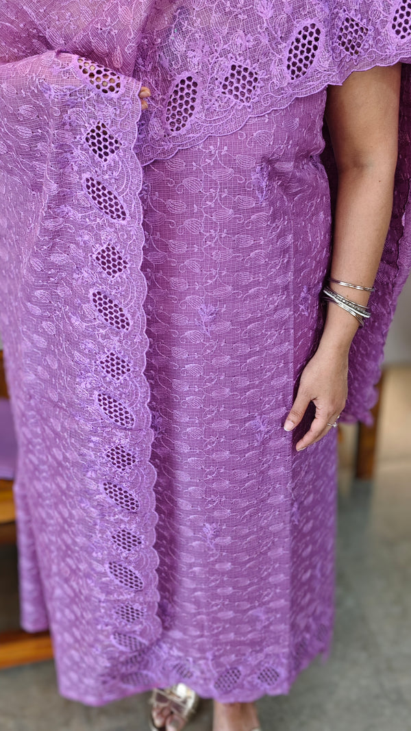 812 - Lavender cutwork tepchi kota suit