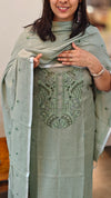 Green linen hand embroiderd suit