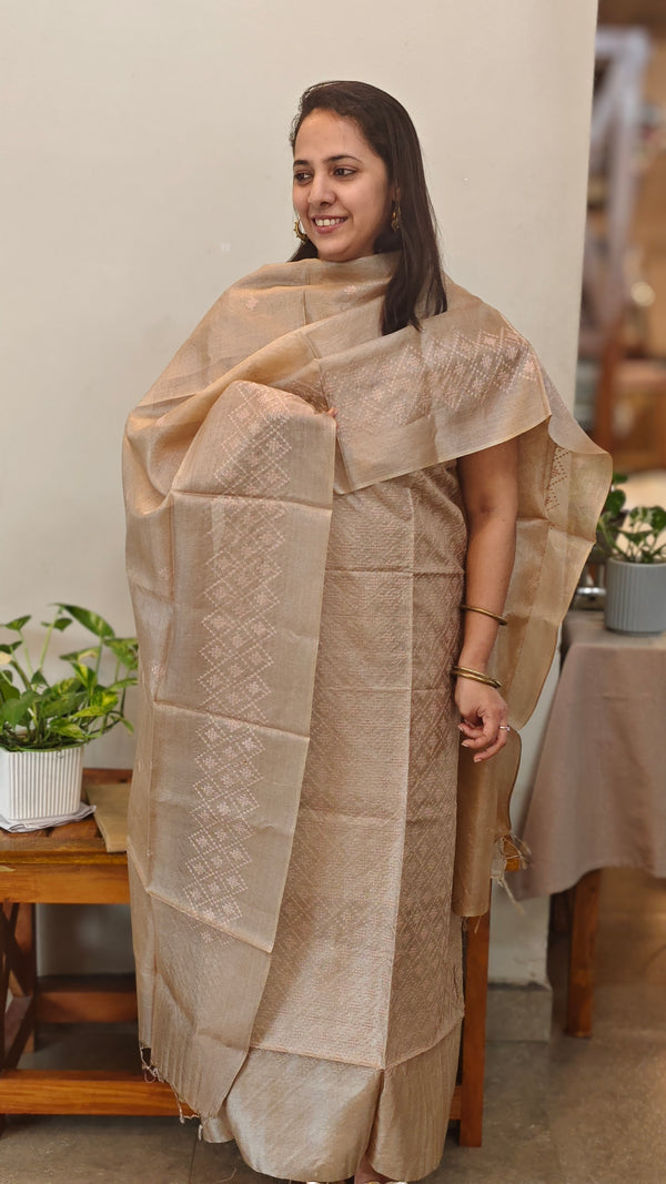 Dusty beige embroidered tussar silk suit