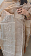 Dusty beige embroidered tussar silk suit