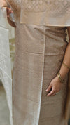 Dusty beige embroidered tussar silk suit