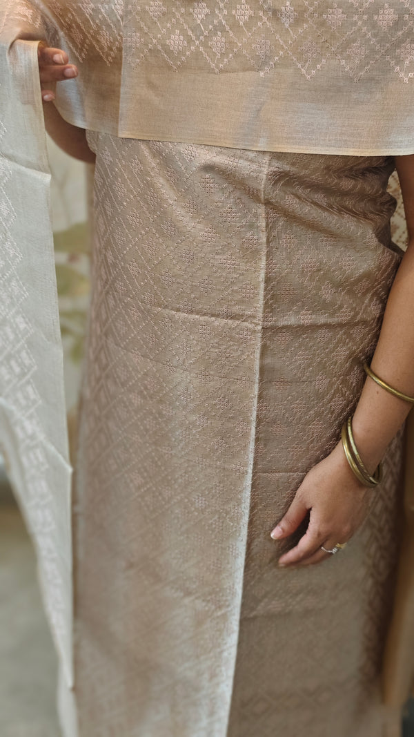 Dusty beige embroidered tussar silk suit
