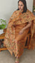 Brown mustard printed tussar silk suit