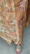 Brown mustard printed tussar silk suit