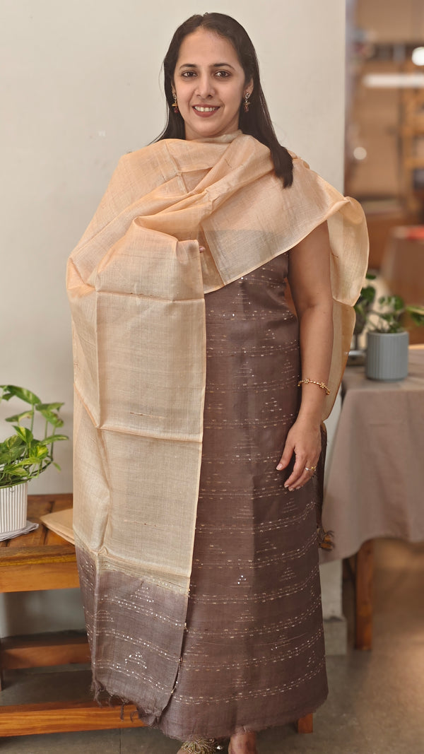 Coffe and cream tussar silk suit