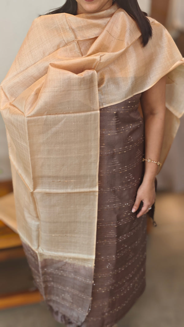 Coffe and cream tussar silk suit