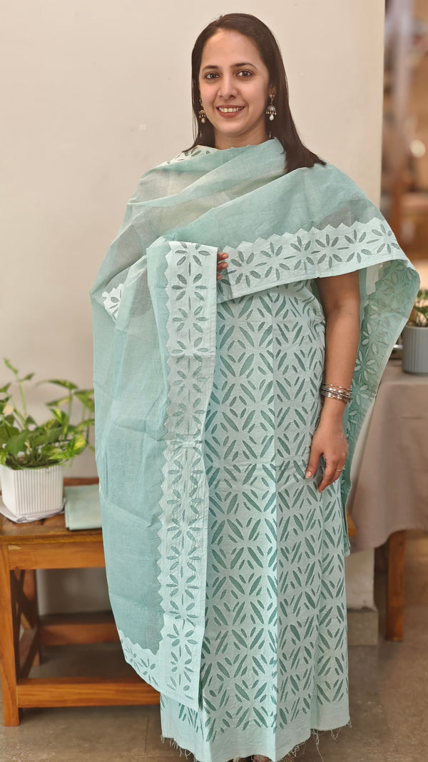 Teal blue applique suit