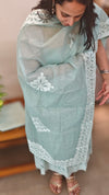 Teal blue applique suit