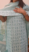 Teal blue applique suit