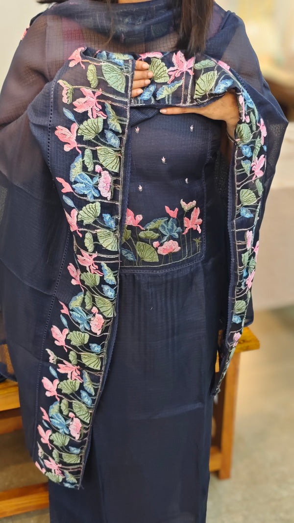 Navy Blue Net Kota suit