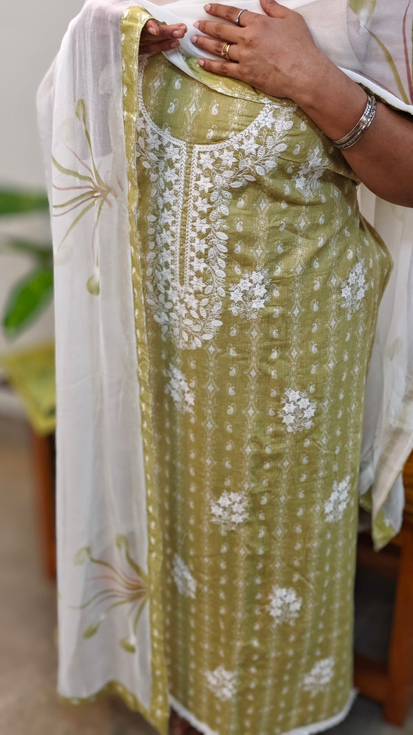 Mustard Green cotton unstitched suit