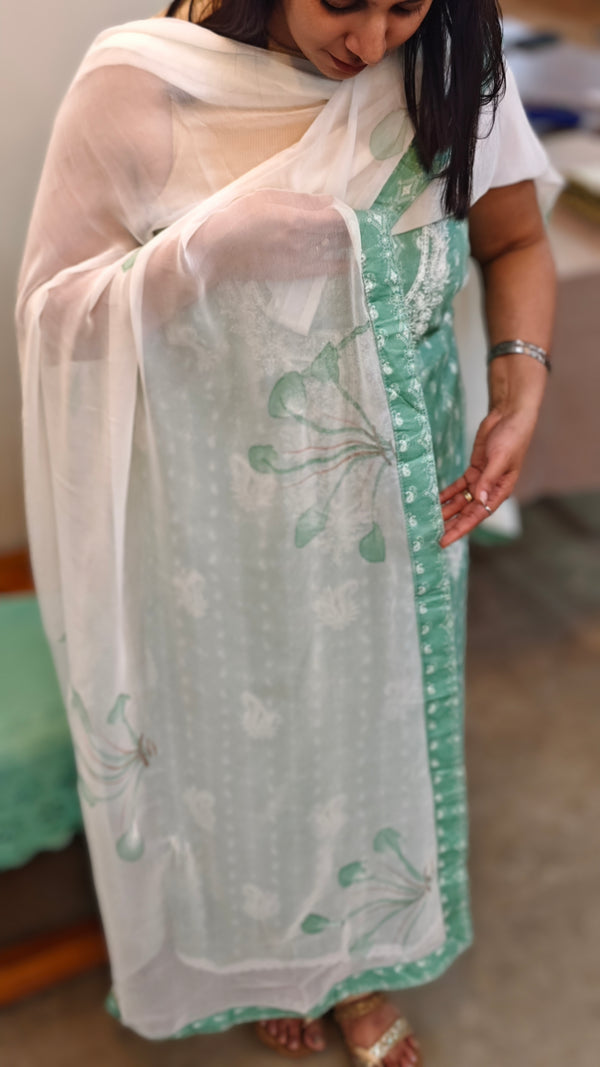 Teal green cotton unstitched suit