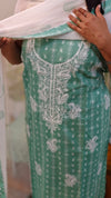 Teal green cotton unstitched suit