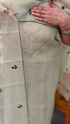 Sage green net kota suit with bead work yoke
