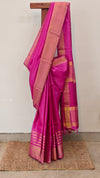 Magenta tussar silk saree with zari border and pallu