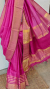 Magenta tussar silk saree with zari border and pallu
