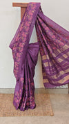 Grape shade embroidered tussar silk saree