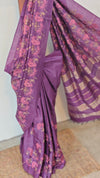 Grape shade embroidered tussar silk saree