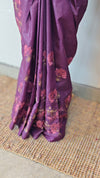 Grape shade embroidered tussar silk saree