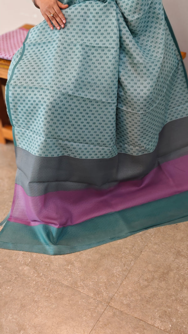 MP99 - Teal silky kota saree with multi color pallu