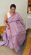 MP99 - Lilac block printed silky kota saree with multi colour pallu