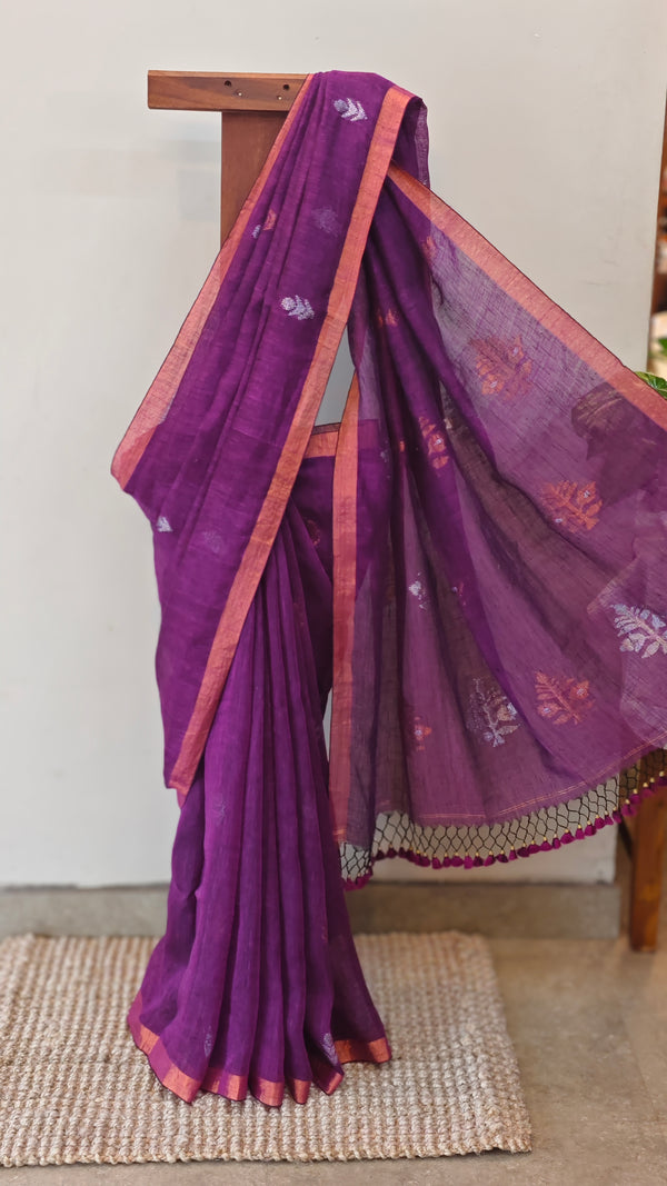 Purple linen silk saree