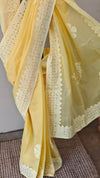 Yellow - Cotton applique on organdy saree