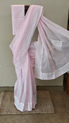 Baby pink - cotton applique on organdy saree