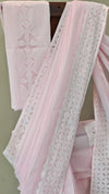 Baby pink - cotton applique on organdy saree