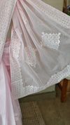 Baby pink - cotton applique on organdy saree