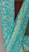 Aqua green matka cotton saree with aari embroidery