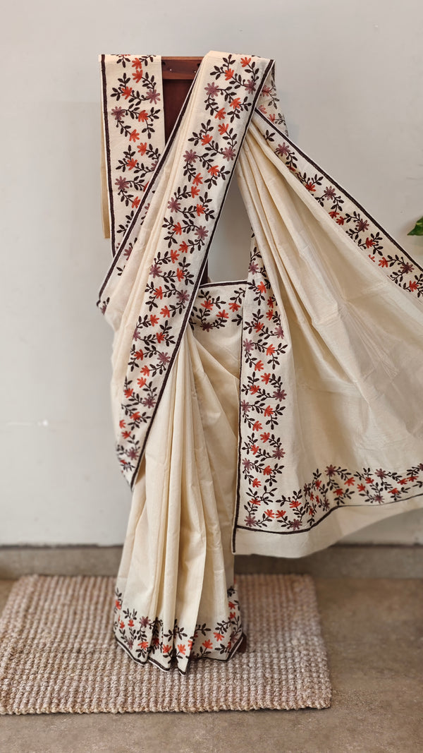 Light beige moonga kota embroidered saree