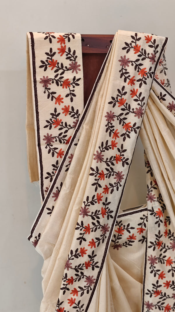Light beige moonga kota embroidered saree
