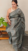 LT12 - Greyish green tussar silk saree