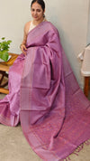 LT12 - Lilac tussar silk saree with checked borders