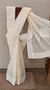 Cream shade - Cotton applique on organdy saree