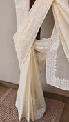 Cream shade - Cotton applique on organdy saree