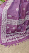 Orchid shade desi tussar silk saree with cross stitch embroidery