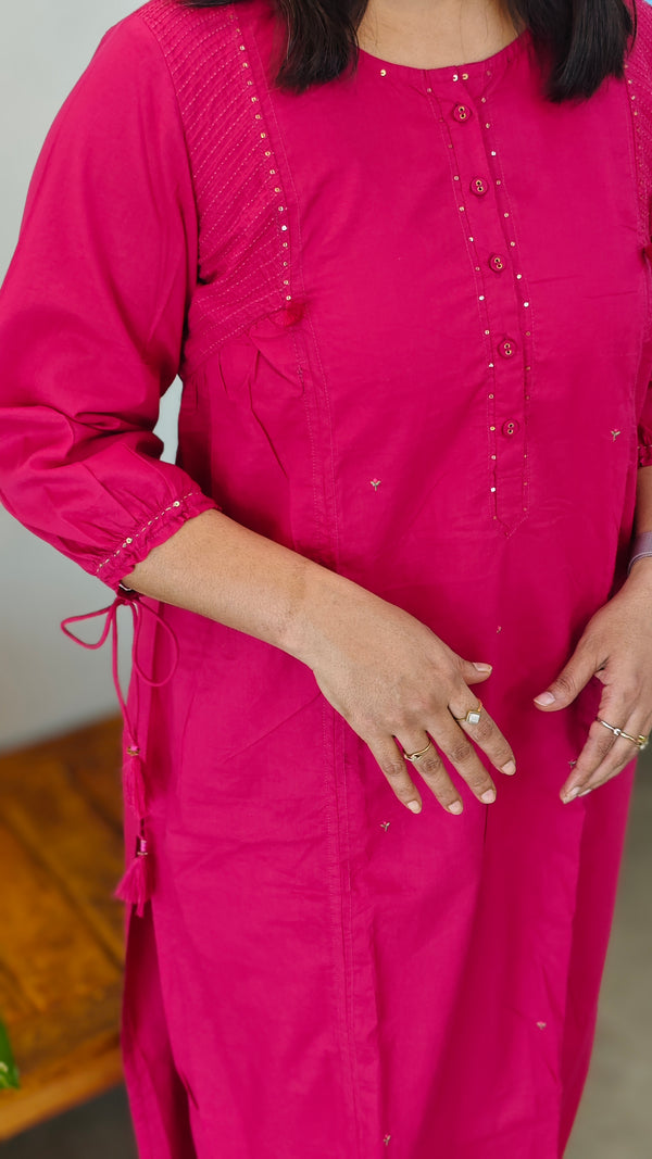 Dark pink top and bottom stitched suit