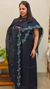 Navy blue net kota suit with cross stitch embroidery