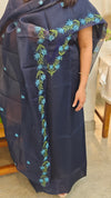 Navy blue net kota suit with cross stitch embroidery