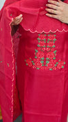 Red net kota suit with cross stitch embroidery