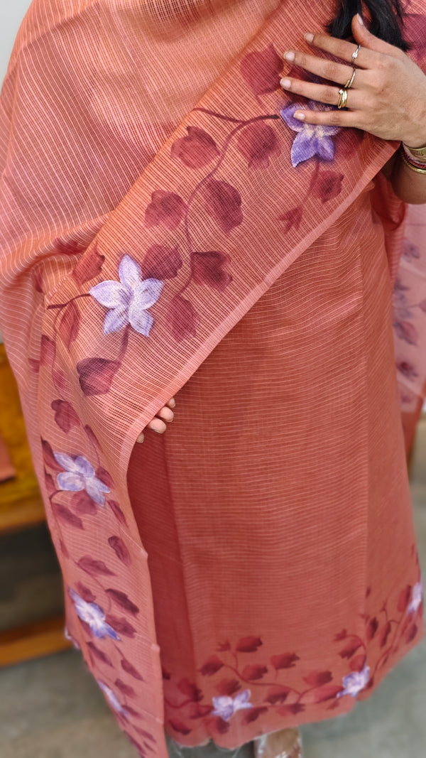 Dark peach painted net kota suit