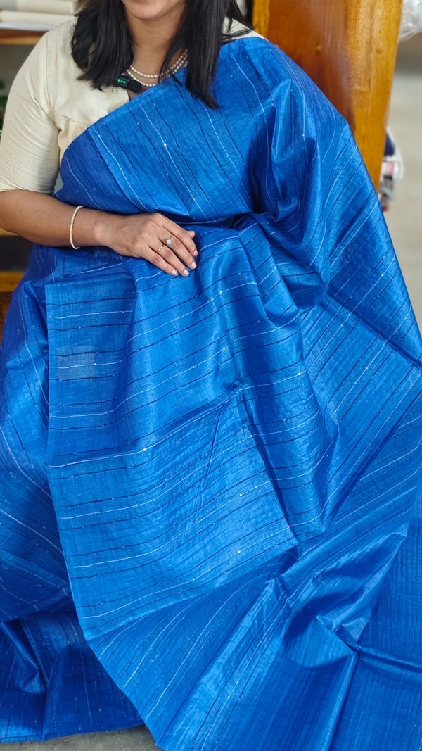Cobalt blue woven tussar silk saree - 2490SM
