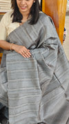 Grey woven tussar silk saree - 2490SM