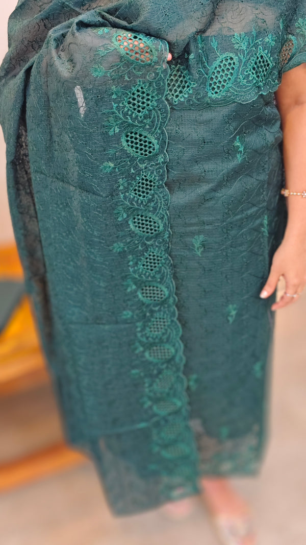702CW - Bottle green tepchi kota cutwork suit