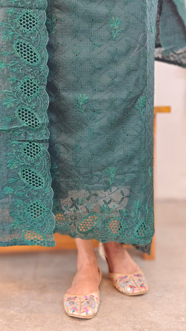 702CW - Bottle green tepchi kota cutwork suit